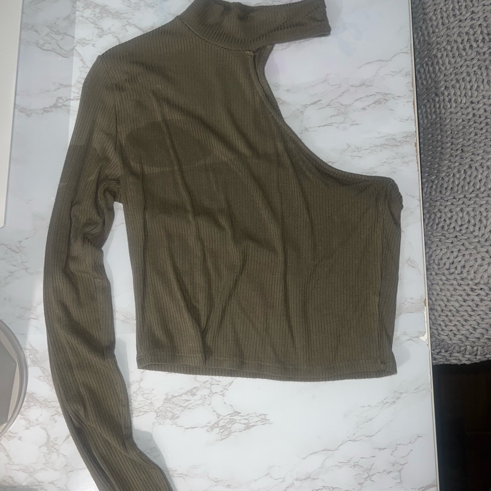 Garage Olive Ribbed One-Shoulder Top